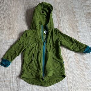 Kickee Pants Olive Green Hoodie with Teal Trim, Dinosaur!